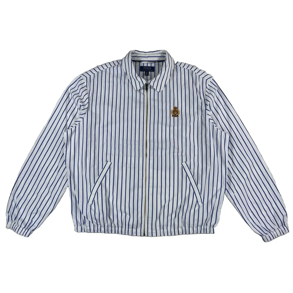 Polo Ralph Lauren Bayport Poplin Jacket Men's XXL White Blue Striped Polo Crest